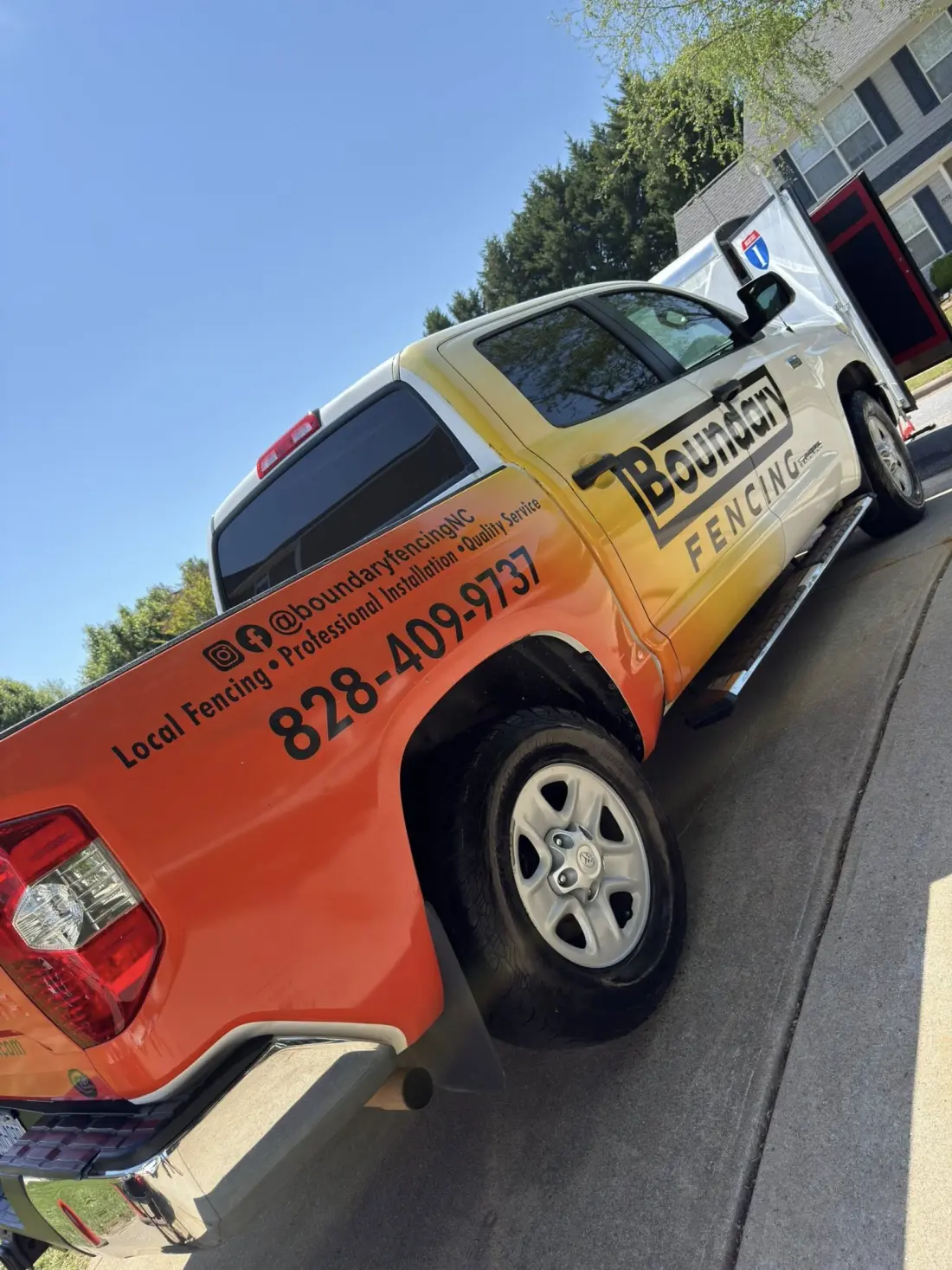 Toyota Tundra with full vinyl wrap for Boundary Fencing detailed by Joey's Precision Detailing